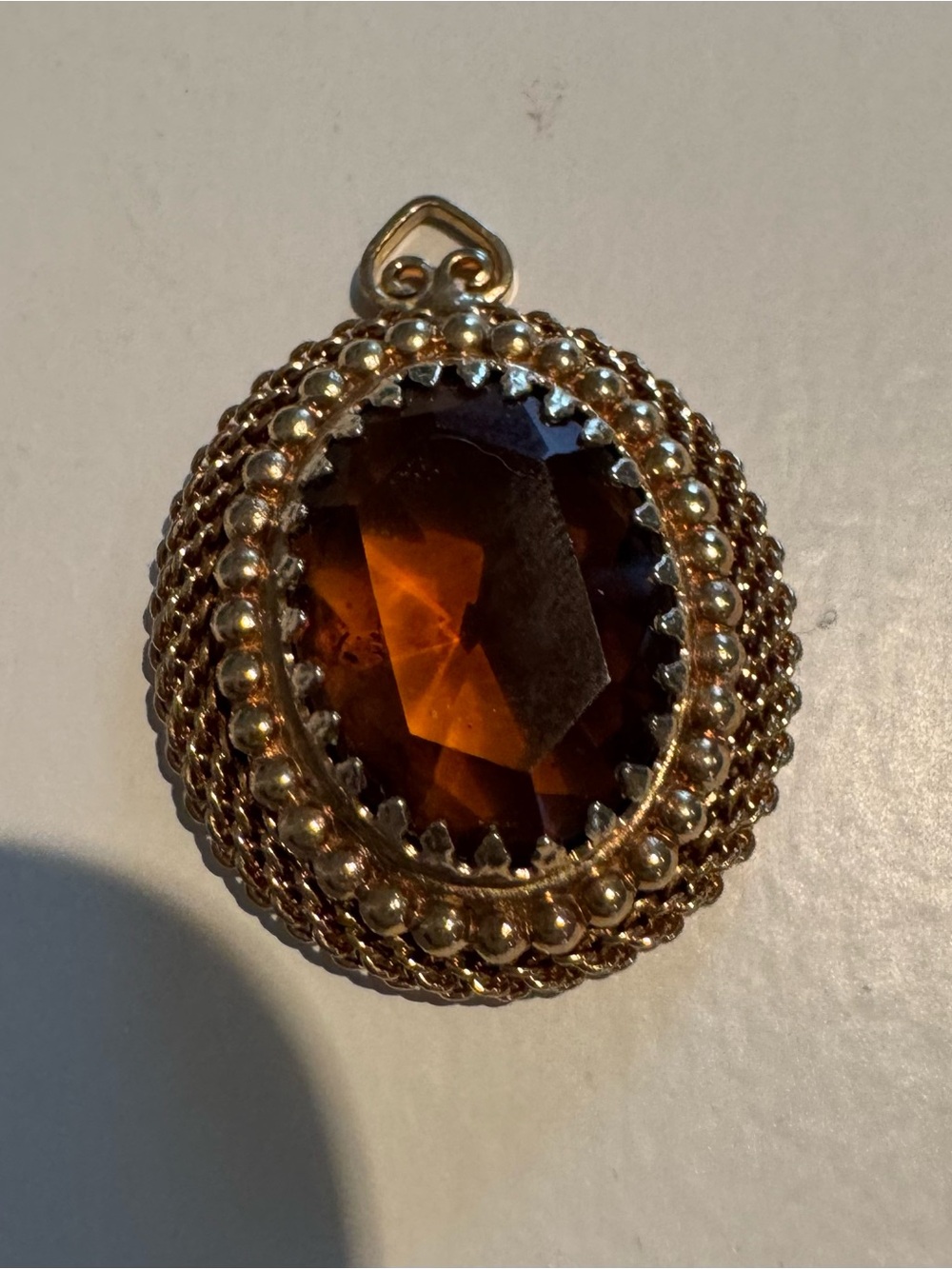 Gold-Tone Pendant with Amber Faceted Stone